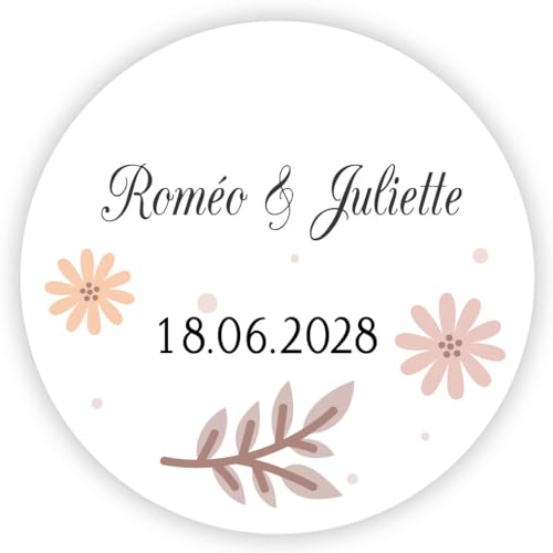 MameArt 50 personalisierte Hochzeitsaufkleber, 4 cm Aufkleber von Gastgeschenk geschenke, geeignet für Hochzeiten, Taufen, Comfirmation, Verlobung und Geburtstag AL0137. (Herz 3) von MameArt