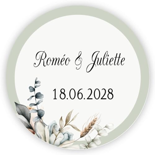 MameArt 50 personalisierte Hochzeitsaufkleber, 4 cm Aufkleber von Gastgeschenk geschenke, geeignet für Hochzeiten, Taufen, Comfirmation, Verlobung und Geburtstag AL0137. (Herz 4) von MameArt