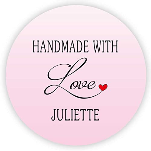 MameArt 50stk 4cm Aufkleber Handmade with Love Personalisiert mit Namen Liebe, Etikett für Hochzeit Taufe Kommunion Geburtstag Feste Geschenke Präsente (Rosa) von MameArt