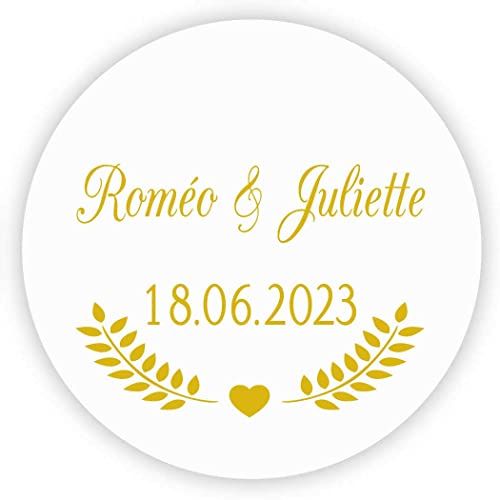 MameArt 50stk 4cm Aufkleber Hochzeit Personalisiert, Sticker für Hochzeit Selbstgemacht Taufe Kommunion Geburtstag Feste Geschenke Präsente (Gold B) von MameArt