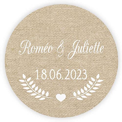 MameArt 50stk 4cm Aufkleber Hochzeit Personalisiert, Sticker für Hochzeit Selbstgemacht Taufe Kommunion Geburtstag Feste Geschenke Präsente (Leinen) von MameArt