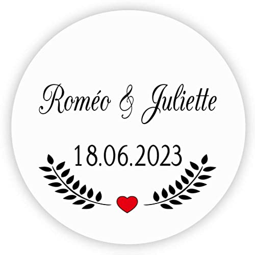 MameArt 50stk 4cm Aufkleber Hochzeit Personalisiert, Sticker für Hochzeit Selbstgemacht Taufe Kommunion Geburtstag Feste Geschenke Präsente (Schwarz) von MameArt