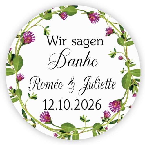 MameArt 50stk 4cm Aufkleber Hochzeit Personalisiert, Wir Sagen Danke, Kranz Sticker für Hochzeit Taufe Feste Geschenke Präsente (DE09) von MameArt
