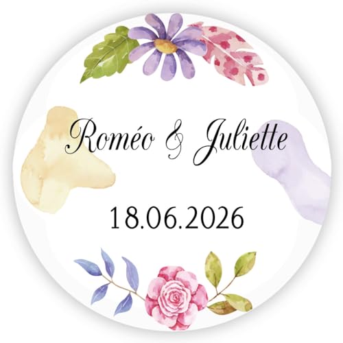 MameArt 50stk 4cm Aufkleber Personalisiert Hochzeit, Ewige Augenblicke Name mit Datum, Blumen Sticker für Hochzeit Taufe Kommunion Geburtstag Feste Geschenke Präsente AL0121 (Herz 1) von MameArt