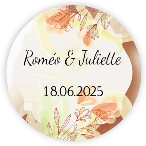 MameArt 50stk 4cm Aufkleber Personalisiert Hochzeit, Ewige Augenblicke Name mit Datum, Blumen Sticker für Hochzeit Taufe Kommunion Geburtstag Feste Geschenke Präsente AL0121 (Herz 3) von MameArt