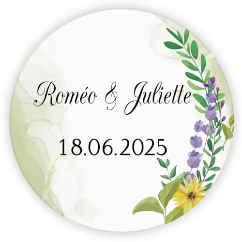 MameArt 50stk 4cm Aufkleber Personalisiert Hochzeit, Ewige Augenblicke Name mit Datum, Blumen Sticker für Hochzeit Taufe Kommunion Geburtstag Feste Geschenke Präsente AL0121 (Herz 4) von MameArt