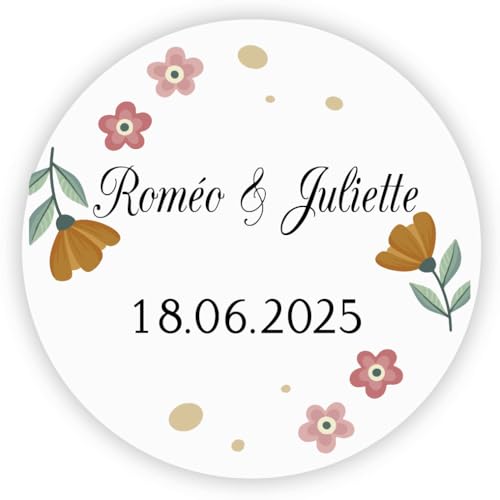 MameArt 50stk 4cm Aufkleber Personalisiert Hochzeit, Ewige Augenblicke Name mit Datum, Blumen Sticker für Hochzeit Taufe Kommunion Geburtstag Feste Geschenke Präsente AL0121 (Herz 6) von MameArt