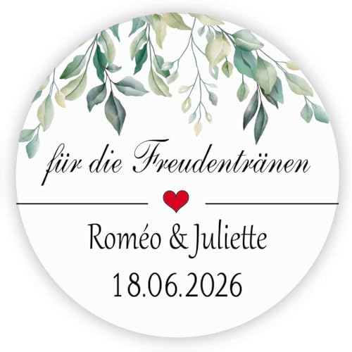 MameArt 50stk 4cm Aufkleber Personalisiert für die Freudentränen, Herz Blumen Hochzeit Gastgeschenk Geburtstag Geschenke Präsente DE0503 (Blumen 2) von MameArt