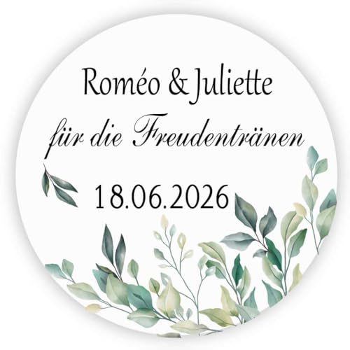 MameArt 50stk 4cm Aufkleber Personalisiert für die Freudentränen, Herz Blumen Hochzeit Gastgeschenk Geburtstag Geschenke Präsente DE0503 (Blumen 3) von MameArt