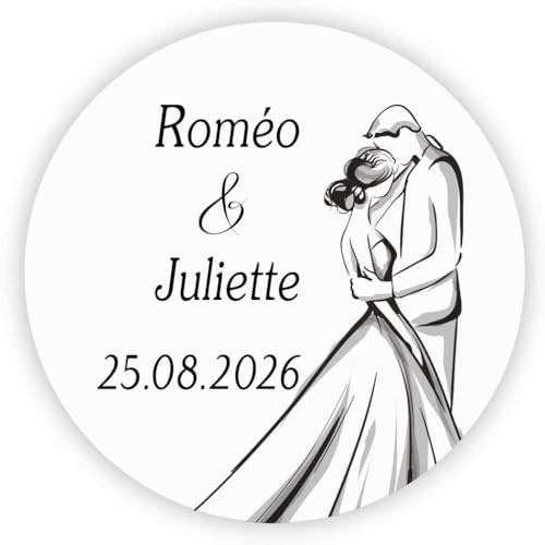 MameArt 50stk 4cm Hochzeit Aufkleber Personalisiert, Braut und Bräutigam, Aufkleber für Hochzeit Gastgeschenk Geburtstag Feste Geschenke Präsente (Weiß) von MameArt