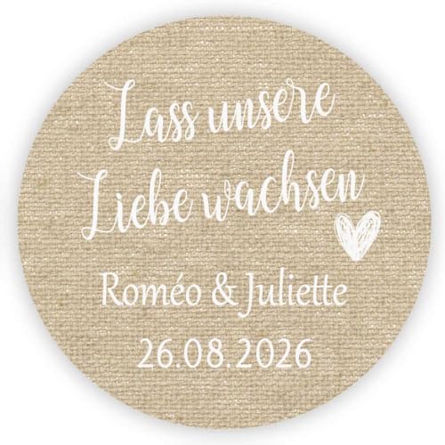 MameArt 50stk 4cm Personalisiert Hochzeit Aufkleber, Lass unsere Liebe wachsen mit Namen, Farbig Sticker für Hochzeit Geburtstag Feste Geschenke Präsente (Weiß) von MameArt
