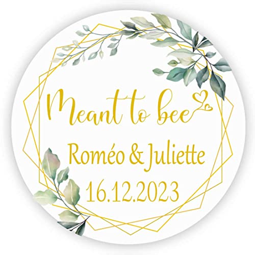 MameArt 50stk 4cm Personalisiert Hochzeit Aufkleber, mit Kranz Sticker für Hochzeit Gastgeschenk Taufe Kommunion Geburtstag Feste Geschenke Präsente (Meant to bee), 3DE0110A von MameArt