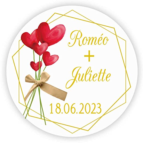 MameArt 50stk 4cm Personalisiert Hochzeit Aufkleber, mit Namen und Datum Sticker für Hochzeit Gastgeschenk Taufe Kommunion Geburtstag Feste Geschenke Präsente (Kranz E) von MameArt