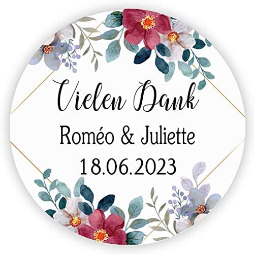 MameArt 50stk Aufkleber Personalisiert Hochzeit Vielen Dank, 4cm Sticker für Hochzeit Gastgeschenk Taufe Kommunion Geburtstag Feste Geschenke Präsente (DE07), (3DE0103B) von MameArt