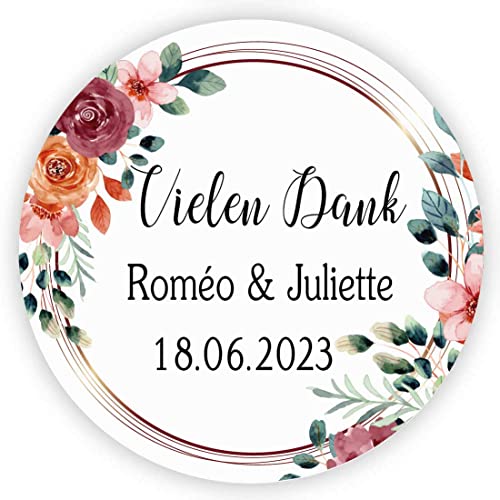 MameArt 50stk Aufkleber Personalisiert Hochzeit Vielen Dank, 4cm Sticker für Hochzeit Taufe Kommunion Geburtstag Feste Geschenke Präsente (DE09) von MameArt