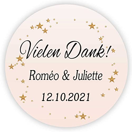 MameArt 50stk Aufkleber Personalisiert Hochzeit Vielen Dank, 4cm Sticker für Hochzeit Taufe Kommunion Geburtstag Feste Geschenke Präsente (DE06) von MameArt