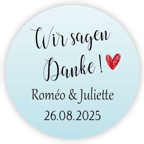 MameArt 50stk Aufkleber Personalisiert Hochzeit Wir Sagen Danke, 4cm Sticker Gelee Stauaufkleber Taufe Kommunion Geburtstag Feste Geschenke Präsente (Blau) von MameArt
