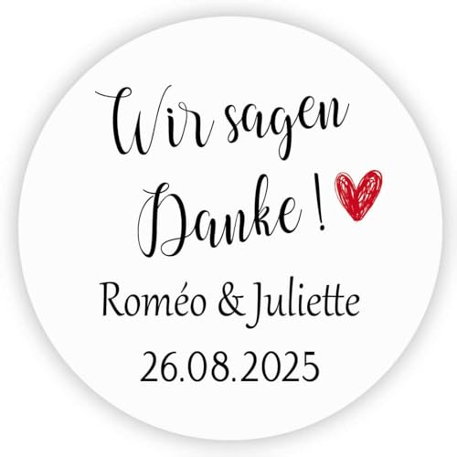 MameArt 50stk Aufkleber Personalisiert Hochzeit Wir Sagen Danke, 4cm Sticker Gelee Stauaufkleber Taufe Kommunion Geburtstag Feste Geschenke Präsente (Schwarz) von MameArt