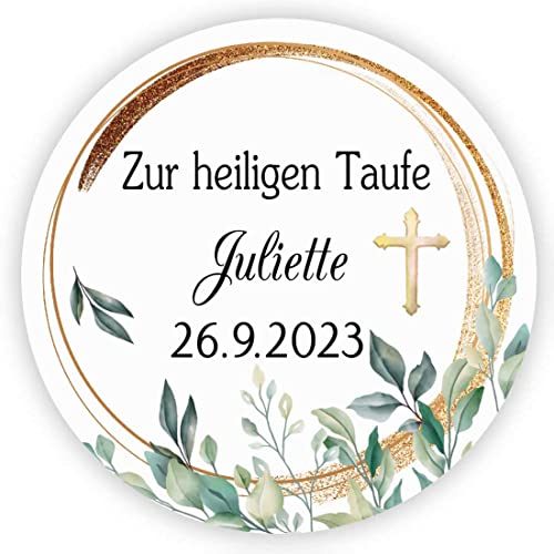 MameArt 50stk Aufkleber Personalisiert Zur heiligen Taufe, 4cm Stickers Gastgeschenk Taufe Kommunion Feste Geschenke Präsente (Blumen 1), 3DE0601A von MameArt