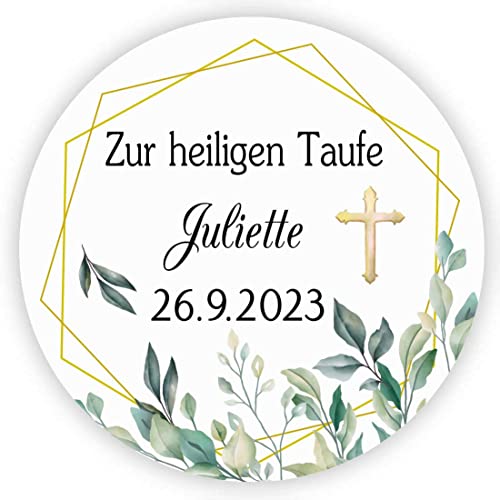 MameArt 50stk Aufkleber Personalisiert Zur heiligen Taufe, 4cm Stickers Gastgeschenk Taufe Kommunion Feste Geschenke Präsente (Blumen 4), (3DE0601A) von MameArt