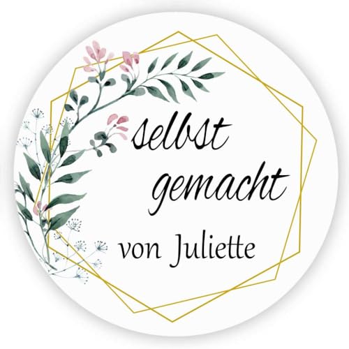 MameArt 50stk Aufkleber Selbstgemacht Personalisiert, 4cm Sticker Handmade Gelee Stauaufkleber Taufe Geburtstag Feste Geschenke Präsente (Blumen 03) von MameArt