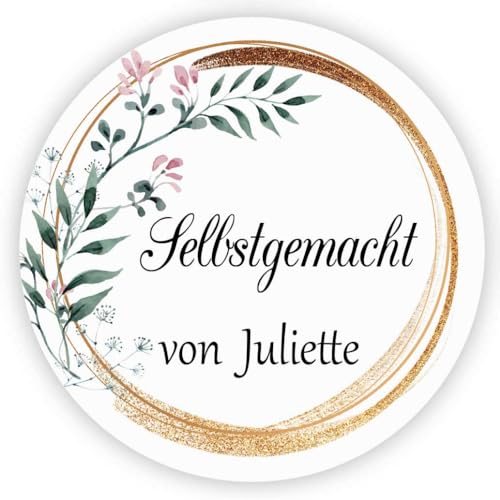 MameArt 50stk Aufkleber Selbstgemacht Personalisiert, 4cm Sticker Handmade Gelee Stauaufkleber Taufe Geburtstag Feste Geschenke Präsente (Blumen 06) von MameArt