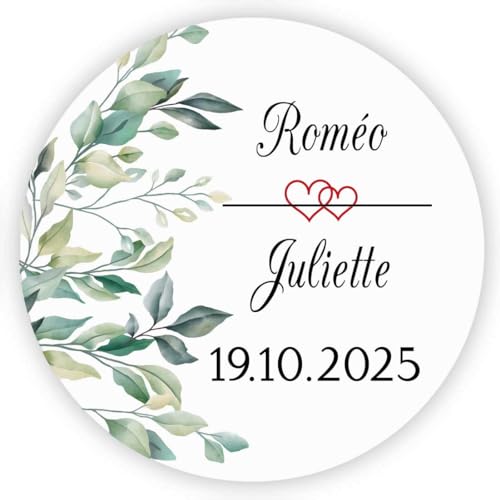 MameArt 50stk Personalisiert Hochzeit Aufkleber, Herz mit Namen und Datum, 4cm Sticker für Hochzeit Gastgeschenk Geburtstag Feste Geschenke Präsente (Herz D) von MameArt