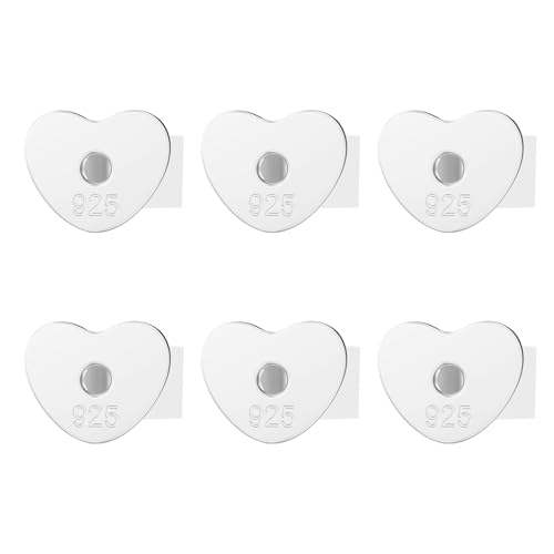 3 Paar Verschlüsse für Ohrlöcher - Flache Ohrring-Verschlüsse, bequem & sicher für Ohrstecker (Silberherz) von Mamfous