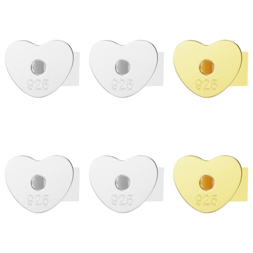 3 Paar schwere Ohrring-Stützverschlüsse – Verriegelungsstift-Verschlüsse, verhindern das Verrutschen der Ohrringe (2 Silber + 1 goldenes Herz) von Mamfous