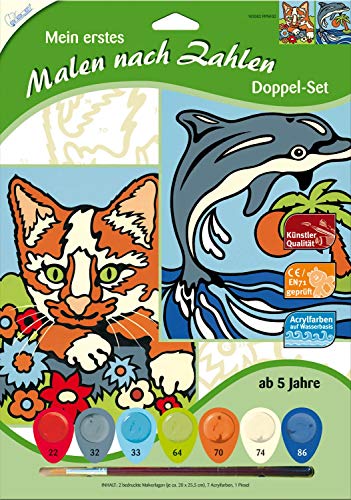 Mammut Spiel & Geschenk 102002 Mein erstes Malen nach Zahlen, Tiermotive, Katze & Delfin, Doppelpack, Komplettset mit 2 bedruckten Malvorlagen, 7 Acrylfarben und Pinsel, Malset für Kinder ab 5 Jahre Mammut Spiel & Geschenk 102002 Mein erstes Malen nach Zahlen, Tiermotive, Katze & Delfin, Doppelpack, Komplettset mit 2 bedruckten Malvorlagen, 7 Acrylfarben und Pinsel, Malset für Kinder ab 5 Jahre von Mammut Spiel & Geschenk
