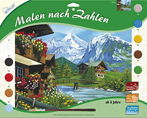 MAMMUT 109030 - Malen nach Zahlen Landschaftsmotiv, Bergidyll, Komplettset mit bedruckter Malvorlage im A3 Format, 10 Acrylfarben und Pinsel, großes Malset für Kinder ab 8 Jahre MAMMUT 109030 - Malen nach Zahlen Landschaftsmotiv, Bergidyll, Komplettset mit bedruckter Malvorlage im A3 Format, 10 Acrylfarben und Pinsel, großes Malset für Kinder ab 8 Jahre von Mammut Spiel & Geschenk