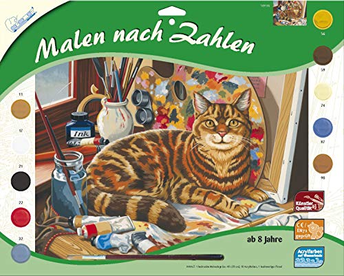 MAMMUT 109105 - Malen nach Zahlen Tiermotiv, Katze, Komplettset mit bedruckter Malvorlage im A3 Format, 10 Acrylfarben und Pinsel, großes Malset für Kinder ab 8 Jahre MAMMUT 109105 - Malen nach Zahlen Tiermotiv, Katze, Komplettset mit bedruckter Malvorlage im A3 Format, 10 Acrylfarben und Pinsel, großes Malset für Kinder ab 8 Jahre von Mammut Spiel & Geschenk