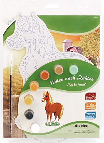 MAMMUT 113004 - Malen nach Zahlen Top in Form, Tiermotiv, Pferd, Komplettset mit bedruckter und gestanzter Malvorlage, 7 Acrylfarben und Pinsel, Malset für Kinder ab 5 Jahre von Mammut Spiel & Geschenk