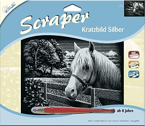 MAMMUT 137007 - Kratzbild, Motiv Pferd, silber, glänzend, quer, Komplettset mit Kratzmesser und Übungsblatt, Scraper, Scratch, Kritzel, Kratzset für Kinder ab 8 Jahre MAMMUT 137007 - Kratzbild, Motiv Pferd, silber, glänzend, quer, Komplettset mit Kratzmesser und Übungsblatt, Scraper, Scratch, Kritzel, Kratzset für Kinder ab 8 Jahre von Mammut Spiel & Geschenk
