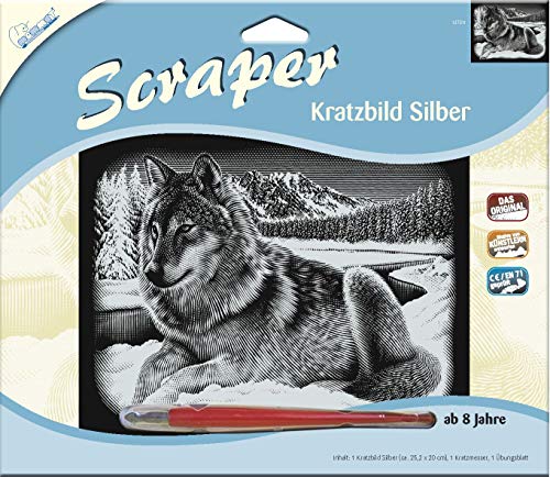 MAMMUT 137011 - Kratzbild, Motiv Wolf, silber, glänzend, quer, Komplettset mit Kratzmesser und Übungsblatt, Scraper, Scratch, Kritzel, Kratzset für Kinder ab 8 Jahre MAMMUT 137011 - Kratzbild, Motiv Wolf, silber, glänzend, quer, Komplettset mit Kratzmesser und Übungsblatt, Scraper, Scratch, Kritzel, Kratzset für Kinder ab 8 Jahre von Mammut Spiel & Geschenk