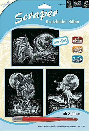 MAMMUT 140002 - Kratzbilder, Motive Mondschein, silber, glänzend, Komplettset mit 3 Kratzbildern&Kratzmesser&Übungsblatt, Scraper, Scratch, Kritzel, Kratzset für Kinder ab 8 Jahre MAMMUT 140002 - Kratzbilder, Motive Mondschein, silber, glänzend, Komplettset mit 3 Kratzbildern&Kratzmesser&Übungsblatt, Scraper, Scratch, Kritzel, Kratzset für Kinder ab 8 Jahre von Mammut Spiel & Geschenk