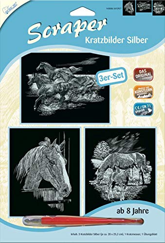 MAMMUT 140006 - Kratzbilder, Motive Pferde, silber, glänzend, Komplettset mit 3 Kratzbildern&Kratzmesser&Übungsblatt, Scraper, Scratch, Kritzel, Kratzset für Kinder ab 8 Jahre MAMMUT 140006 - Kratzbilder, Motive Pferde, silber, glänzend, Komplettset mit 3 Kratzbildern&Kratzmesser&Übungsblatt, Scraper, Scratch, Kritzel, Kratzset für Kinder ab 8 Jahre von Mammut Spiel & Geschenk