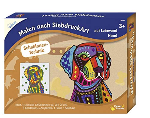 MAMMUT 159003 - Malen nach SiebdruckArt, Tiermotiv, Hund, Komplettset mit Leinwand auf Keilrahmen, 4 Schablonen, 6 Acrylfarben, Pinsel und Anleitung, Malset für Kinder ab 3 Jahre MAMMUT 159003 - Malen nach SiebdruckArt, Tiermotiv, Hund, Komplettset mit Leinwand auf Keilrahmen, 4 Schablonen, 6 Acrylfarben, Pinsel und Anleitung, Malset für Kinder ab 3 Jahre von Mammut Spiel & Geschenk
