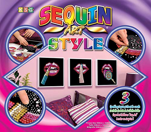 MAMMUT 8081608 - Sequin Art Style 3 Paillettenbilder Pop Art 3, Bastelset mit 3 Styropor-Rahmen, 3 samtige Bildvorlagen, Pailletten, Steckstiften, Anleitung, für Kinder ab 8 Jahre von Mammut Spiel & Geschenk
