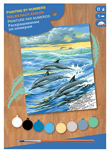 MAMMUT 8220031 - Malen nach Zahlen Junior, Delfine, Komplettset mit bedruckter Malvorlage im A4 Format, 8 Acrylfarben, Pinsel und Anleitung, Malset für Kinder ab 8 Jahre MAMMUT 8220031 - Malen nach Zahlen Junior, Delfine, Komplettset mit bedruckter Malvorlage im A4 Format, 8 Acrylfarben, Pinsel und Anleitung, Malset für Kinder ab 8 Jahre von Mammut Spiel & Geschenk