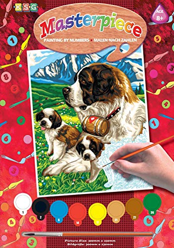 MAMMUT 8221109 - Malen nach Zahlen Junior, Bernhardiner, Hund, Komplettset mit bedruckter Malvorlage im A4 Format, 8 Acrylfarben, Pinsel und Anleitung, Malset für Kinder ab 8 Jahre MAMMUT 8221109 - Malen nach Zahlen Junior, Bernhardiner, Hund, Komplettset mit bedruckter Malvorlage im A4 Format, 8 Acrylfarben, Pinsel und Anleitung, Malset für Kinder ab 8 Jahre von Mammut Spiel & Geschenk