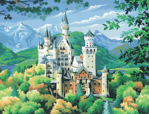 MAMMUT 8240128 - Malen nach Zahlen Senior, Schloss Neuschwanstein, Komplettset mit bedruckter Malvorlage im A3 Format, 12 Acrylfarben, Pinsel, Anleitung, großes Malset ab 10 Jahre von Mammut Spiel & Geschenk