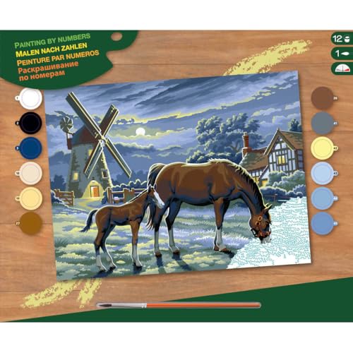 MAMMUT 8240429 - Malen nach Zahlen Senior, Pferde, Komplettset mit bedruckter Malvorlage im A3 Format, 12 Acrylfarben, Pinsel und Anleitung, großes Malset ab 10 Jahre MAMMUT 8240429 - Malen nach Zahlen Senior, Pferde, Komplettset mit bedruckter Malvorlage im A3 Format, 12 Acrylfarben, Pinsel und Anleitung, großes Malset ab 10 Jahre von Mammut Spiel & Geschenk