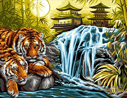 MAMMUT 8241524 - Malen nach Zahlen Senior, Tiger am Fluss, Komplettset mit bedruckter Malvorlage im A3 Format, 12 Acrylfarben, Pinsel und Anleitung, großes Malset ab 10 Jahre von Mammut Spiel & Geschenk