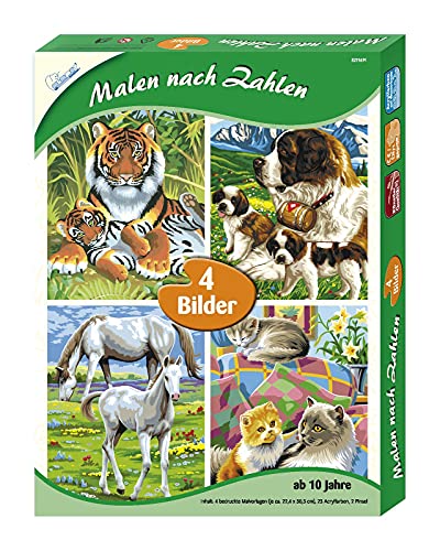 Mammut 8211691 - Malen nach Zahlen Tierfamilien 4er Set, Komplettset mit 4 bedruckten Malvorlagen im A4 Format, 23 Acrylfarben, 2 Pinsel und Anleitung, Malset für Kinder ab 10 Jahre Mammut 8211691 - Malen nach Zahlen Tierfamilien 4er Set, Komplettset mit 4 bedruckten Malvorlagen im A4 Format, 23 Acrylfarben, 2 Pinsel und Anleitung, Malset für Kinder ab 10 Jahre von Mammut Spiel & Geschenk
