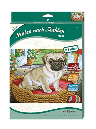 Mammut Spiel & Geschenk 110001 Malen nach Zahlen Classic Tiermotiv, Mops, Hund, Komplettset mit bedruckter Malvorlage im A4 Format, 8 Acrylfarben und Pinsel, Malset für Kinder ab 8 Jahre, Mehrfarbig, Mittel Mammut Spiel & Geschenk 110001 Malen nach Zahlen Classic Tiermotiv, Mops, Hund, Komplettset mit bedruckter Malvorlage im A4 Format, 8 Acrylfarben und Pinsel, Malset für Kinder ab 8 Jahre, Mehrfarbig, Mittel von Mammut Spiel & Geschenk