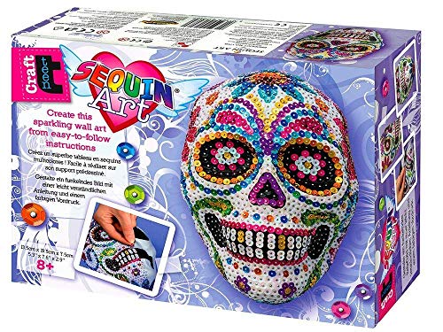 Mammut Spiel & Geschenk 8311708 - Sequin Art Teen Craft, 3D Paillettenfigur Sugar Skull, Totenkopf, Styropor-Figur, Acrylfarbe, Pinsel, Pailletten, Steckstifte, Anleitung, für Kinder ab 8 Jahre von Mammut Spiel & Geschenk