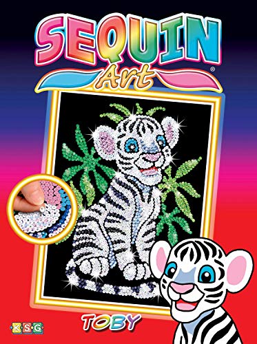 MAMMUT 8010906 - Sequin Art Paillettenbild Weißes Tigerbaby, Steckbild, Komplettset, Styropor-Rahmen, Bildvorlage, Pailletten, Steckstifte, Anleitung, Bastelset für Kinder ab 6 Jahre von Mammut Spiel & Geschenk