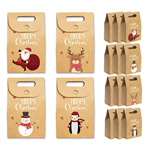 ManLee 16pcs Papiertüten Klein Geschenktüten mit Griff Geschenktaschen Weihnachten Kraftpapier Tüten für Süßigkeiten Kekse Schokolade Kleine Geschenke von ManLee