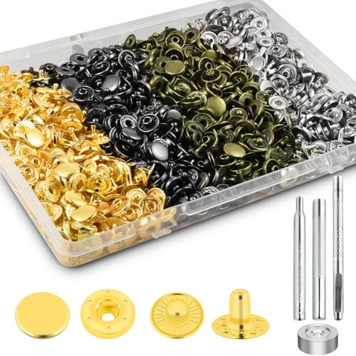 100 Sets Druckknöpfe-Set, 10 mm Leder-Druckknöpfe, Metallknöpfe, mit 4 Installationswerkzeugen, 4 Farben, für Ledertaschen, Kleidung, Jacken, Jeans, Armbänder, Mode, DIY Nähen 100 Sets Druckknöpfe-Set, 10 mm Leder-Druckknöpfe, Metallknöpfe, mit 4 Installationswerkzeugen, 4 Farben, für Ledertaschen, Kleidung, Jacken, Jeans, Armbänder, Mode, DIY Nähen von ManTangSun